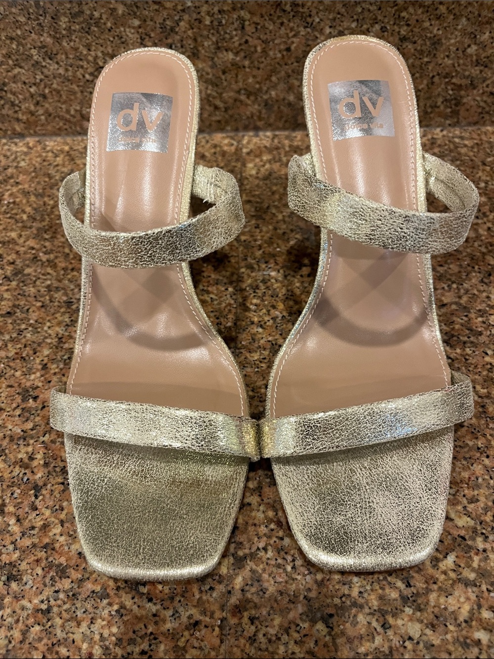 DV by Dolce Vita Metallic Gold Double-Strap Block Heel Sandals